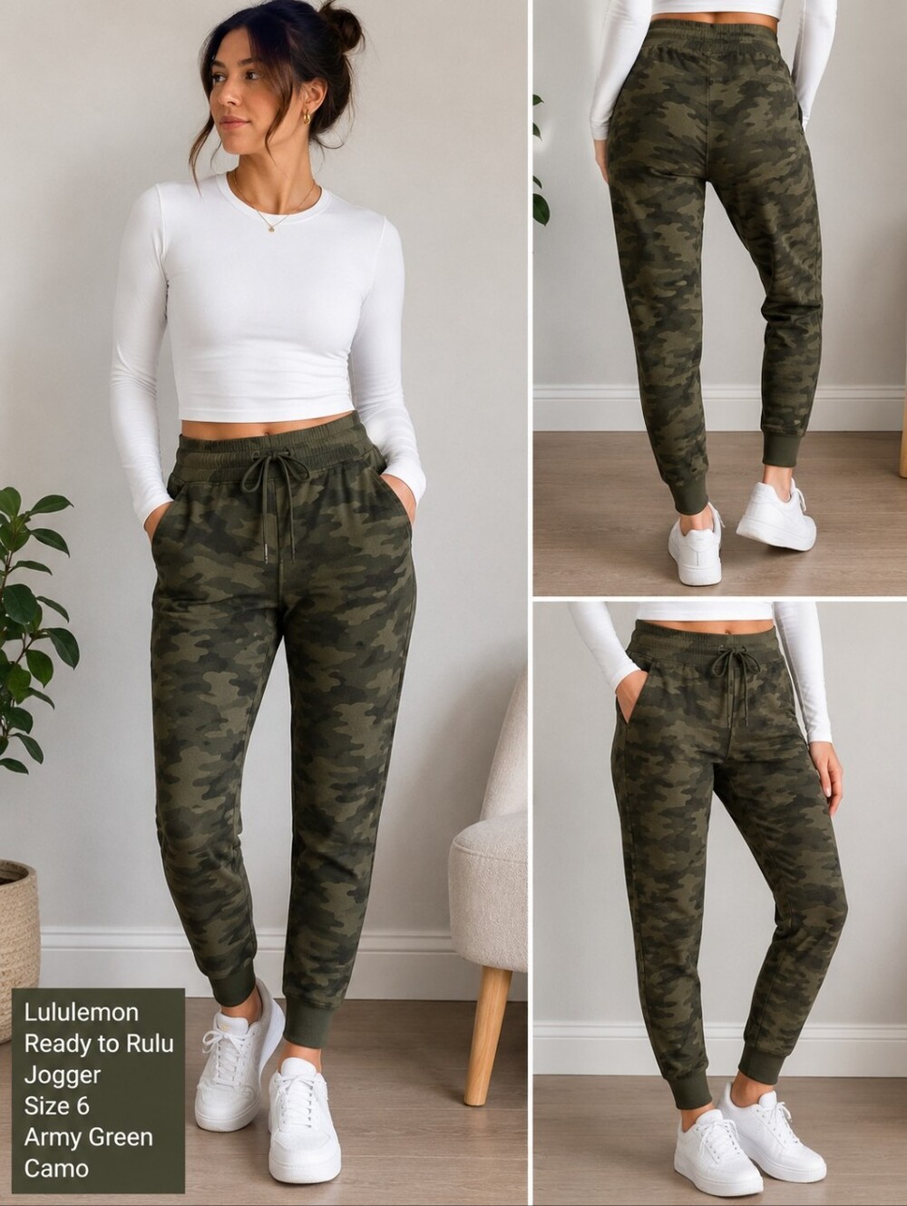 Lululemon Ready To Rulu Jogger Army Green Camo Women’s Size 6 Soft Cozy